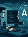 ChatGPT Image 27 Okt 2025, 14.48.32 Ilustrasi programmer menggunakan AI untuk membuat kode dalam konsep vibecoding.