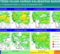 Peta prakiraan curah hujan di wilayah Kalimantan Barat periode 21–24 September 2026.