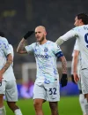 Federico Dimarco merayakan gol Inter Milan ke gawang Borussia Dortmund di Liga Champions.