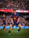 Fermin Lopez merayakan gol ketiga Barcelona ke gawang Levante di Camp Nou.