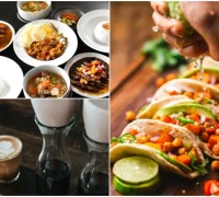 tren kuliner 2025 Kolase makanan Indonesia modern, tacos plant-based, dan coffee shop aesthetic sebagai tren kuliner 2025. (unsplash.com/@briewilly,- @uyk, -@squareinc)