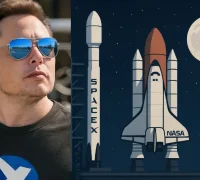 FotoJet – 2025-10-24T172952.108 Ilustrasi - kolase Elon Musk bersama roket SpaceX dan logo NASA. (X.com/ElonMusk)