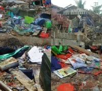 Reruntuhan sekolah di Kyauktaw Rakhine setelah serangan udara militer Myanmar Kolase - Reruntuhan sekolah di Kyauktaw Rakhine setelah serangan udara militer Myanmar. (x.com/rohang_king)