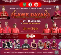 Gawe Dayak Naik Dango XXVI di Rumah Adat Dayak Kota Singkawang yang akan dimeriahkan karnaval budaya dan hiburan rakyat.