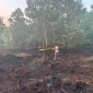 Petugas Polres Kubu Raya memasang garis polisi di lokasi lahan terbakar di belakang Kampus Universitas Nahdlatul Ulama (UNU) Kubu Raya yang sedang diselidiki terkait dugaan karhutla.