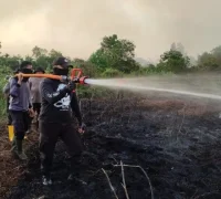 Tim gabungan melakukan pendinginan dan menyisir sisa bara api di lahan gambut bekas kebakaran hutan dan lahan di Kubu Raya.
