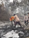 Petugas mengejar bara karhutla Kubu Raya di dalam lapisan gambut menggunakan Nozel Suntik Gambut. (Res-KKR)