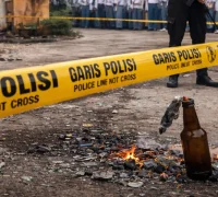 Ilustrasi garis polisi - kasus pelemparan bom molotov di SMPN 3 Sungai Raya, Kubu Raya.