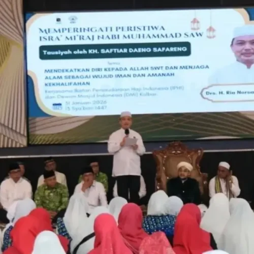 Gubernur Kalimantan Barat Ria Norsan menghadiri peringatan Isra Mikraj Nabi Muhammad SAW 2026 di Pendopo Gubernur Pontianak, Sabtu (31/1/2026).
