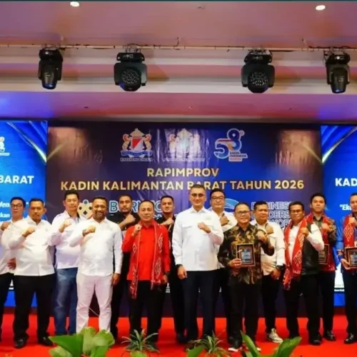Wagub Krisantus Kurniawan menghadiri Rapimprov KADIN Kalbar 2026 di Kubu Raya.