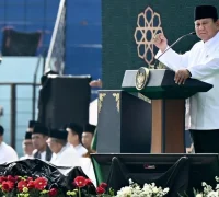 Presiden Prabowo Subianto menyampaikan pidato tentang rencana pembangunan Kampung Haji Indonesia di Makkah saat Mujahadah Kubro NU di Malang, Minggu (8/2/2026).