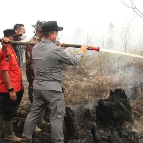 Gubernur Kalbar Ria Norsan meninjau penanganan karhutla dan menyerahkan bantuan logistik kepada petugas di Desa Limbung, Kubu Raya.