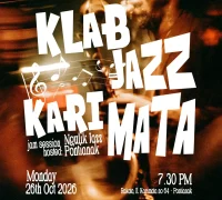 Poster Klab Jazz Karimata, ajakan bagi musisi Pontianak untuk berbagi nada dan berimprovisasi bersama pada 26 Oktober 2026.