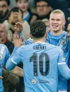 Erling Haaland merayakan gol Manchester City saat mengalahkan Galatasaray di Liga Champions.