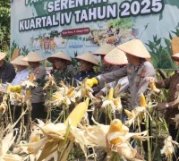 Polda Kalbar bersama petani melakukan panen jagung serentak di Bengkayang yang memecahkan dua rekor MURI. (Dok. Polda Kalbar)