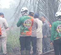 Presiden Prabowo Subianto bersama Gubernur Kalimantan Barat Ria Norsan meninjau lokasi karhutla di Jalan Angkasapura, Desa Limbung, Kabupaten Kubu Raya.