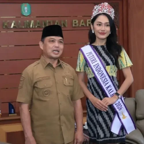 Gubernur Kalbar Ria Norsan menerima audiensi Anggelia Mercyana yang akan mewakili Kalbar di ajang Puteri Indonesia 2026, Senin (30/3/2026).