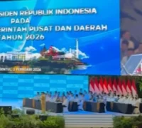 Menteri Dalam Negeri Tito Karnavian saat menghadiri Rakornas Pemerintah Pusat dan Daerah 2026 di Bogor, Senin (2/2/2026).