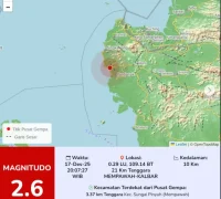 Peta episenter gempa M2.6 di wilayah Mempawah Kalimantan Barat menurut BMKG. (BMKG Kalbar)