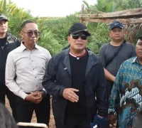 Bupati Kubu Raya Sujiwo meninjau pembangunan infrastruktur di kawasan pesisir Desa Sumber Agung.