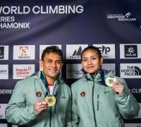 Atlet asal Pontianak Veddriq Leonardo meraih medali emas World Climbing Series nomor speed di Chamonix, Prancis.