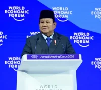 Presiden Prabowo Subianto menyampaikan pidato tentang Cek Kesehatan Gratis di World Economic Forum 2026. (Foto: BPMI Setpres/Muchlis Jr)