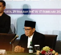 Wamenag R. Muhammad Syafi'i memberikan keterangan usai Sidang Isbat Ramadan 1447 H di Jakarta.