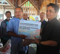 Wakil Wali Kota Pontianak Bahasan, bantuan benih ikan Wakil Wali Kota Pontianak Bahasan menyerahkan secara simbolis bantuan paket benih ikan, pakan dan obat-obatan ikan kepada salah satu perwakilan kelompok pembudidaya ikan.