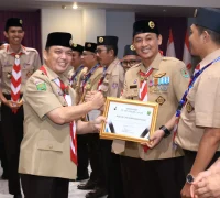 Gubernur Kalimantan Barat Ria Norsan memberikan sambutan pada Musyawarah Daerah Gerakan Pramuka Kalbar 2025 di Pontianak.