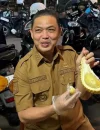 Gubernur Kalimantan Barat Ria Norsan mencicipi durian Jemongko asal Kabupaten Sanggau di Pusat Kuliner UMKM Pontianak.