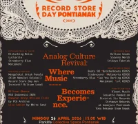 Poster Record Store Day Pontianak 2026 dengan tema Analog Culture Revival di Parklife Collective Space, menampilkan informasi pasar musik, diskusi, arsip, dan pertunjukan musik