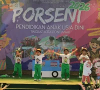 Siswa PAUD tampil memukau pada penutupan Porseni PAUD Tingkat Kota Pontianak 2026.