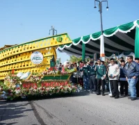 Mobil hias berornamen tanjak dari Kafilah Pontianak memukau para penonton Pawai Pembukaan Musabaqah Tilawatil Qur’an (MTQ) ke-34 Tingkat Provinsi Kalimantan Barat di Bundaran Tugu Durian Kayong Utara, Minggu (2/8/2026) pagi.