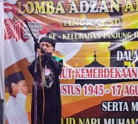Anak-anak Kelurahan Tanjung Hilir mengikuti Lomba Azan dalam Semarak HUT ke-81 Republik Indonesia, Sabtu (15/8/2026).