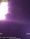 Gunung Anak Krakatau erupsi dengan fenomena lava fountain pada malam hari. (PVMBG)