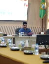 Wakil Wali Kota Pontianak Bahasan memberikan paparan dalam Kunjungan Kerja Komisi IX DPR-RI di Aula Sultan Syarif Abdurrahman, Kantor Wali Kota Pontianak, Jumat (25/9/2026).