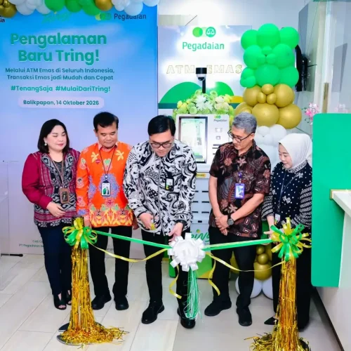 Peluncuran ATM Emas Pegadaian di Kantor Cabang Damai Balikpapan untuk memudahkan investasi emas fisik.
