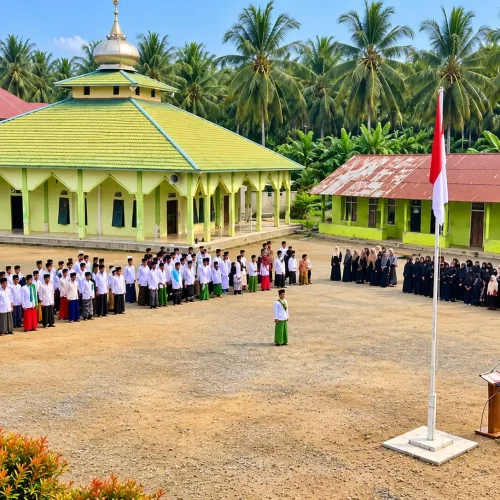 Upacara peringatan Hari Santri di Ponpes Darut Thalibin, Peniraman, Kabupaten Mempawah.