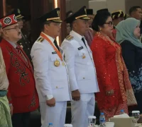 Gubernur Kalbar Ria Norsan bersama jajaran menyaksikan detik-detik Proklamasi HUT ke-81 RI.
