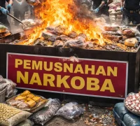 Ilustrasi aparat kepolisian memusnahkan barang bukti narkotika