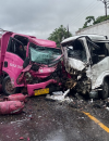 Kecelakaan truk bermuatan gas elpiji dan truk boks di Jalan Transkalimantan Kilometer 71, Desa Lintang Batang, Kecamatan Sungai Ambawang, Kabupaten Kubu Raya, yang menewaskan seorang sopir. (foto: Res-KKR)