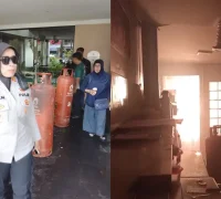 Kebakaran Coffee Shop Butu di Jalan Gajah Mada, Pontianak Selatan, yang diduga dipicu ledakan tabung gas LPG.