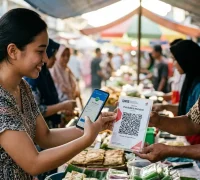 Ilustrasi pembayaran digital menggunakan QRIS melalui smartphone.