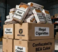 Ilustrasi - tumpukan karton rokok ilegal tanpa pita cukai yang diamankan petugas di wilayah perbatasan Entikong,