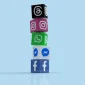 Logo Meta dengan tampilan aplikasi Facebook, Instagram, dan WhatsApp.