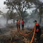Tim gabungan melakukan pemadaman karhutla di lahan gambut Jalan Senen, Sungai Rasau, Singkawang Utara. (Foto: Res-skw)
