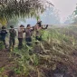 Tim gabungan memadamkan karhutla di lahan gambut Desa Padu Banjar, Kecamatan Simpang Hilir. (Res-KKU)