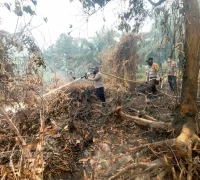 Tim gabungan memadamkan karhutla di Jalan Senen, Singkawang Utara, Kalimantan Barat. (Res-SKW)