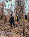 Personel Polsek Rasau Jaya bersama tim BKO Brimob memeriksa lokasi bekas kebakaran hutan dan lahan di Desa Rasau Jaya Tiga, Kabupaten Kubu Raya. (Foto: Res-KKR)